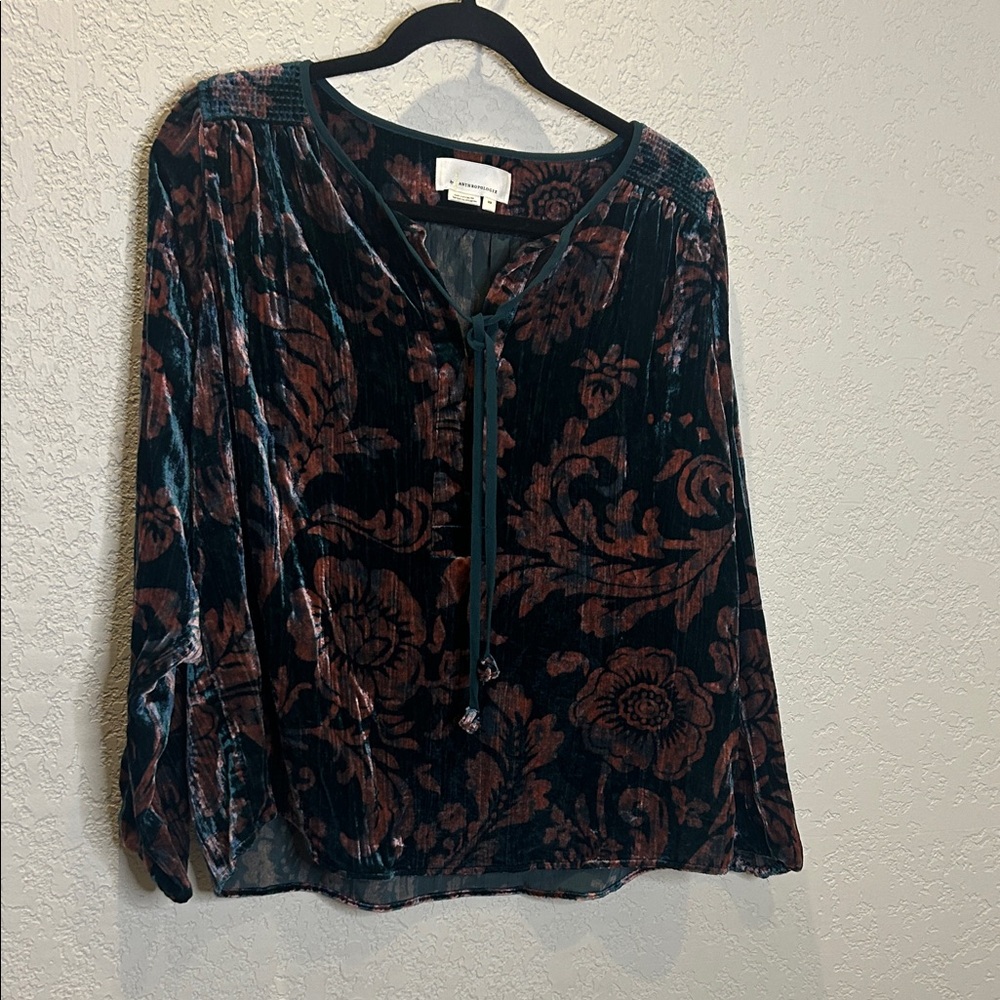 Anthropologie Floral Velvet Blouse
